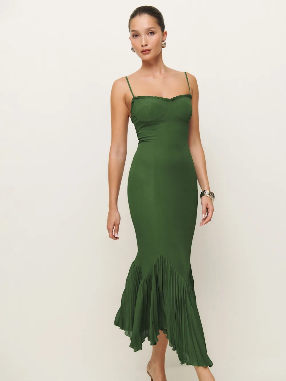Reformation Aiko Dress In Moss, NEW WITH TAGS, NEVER WORN.